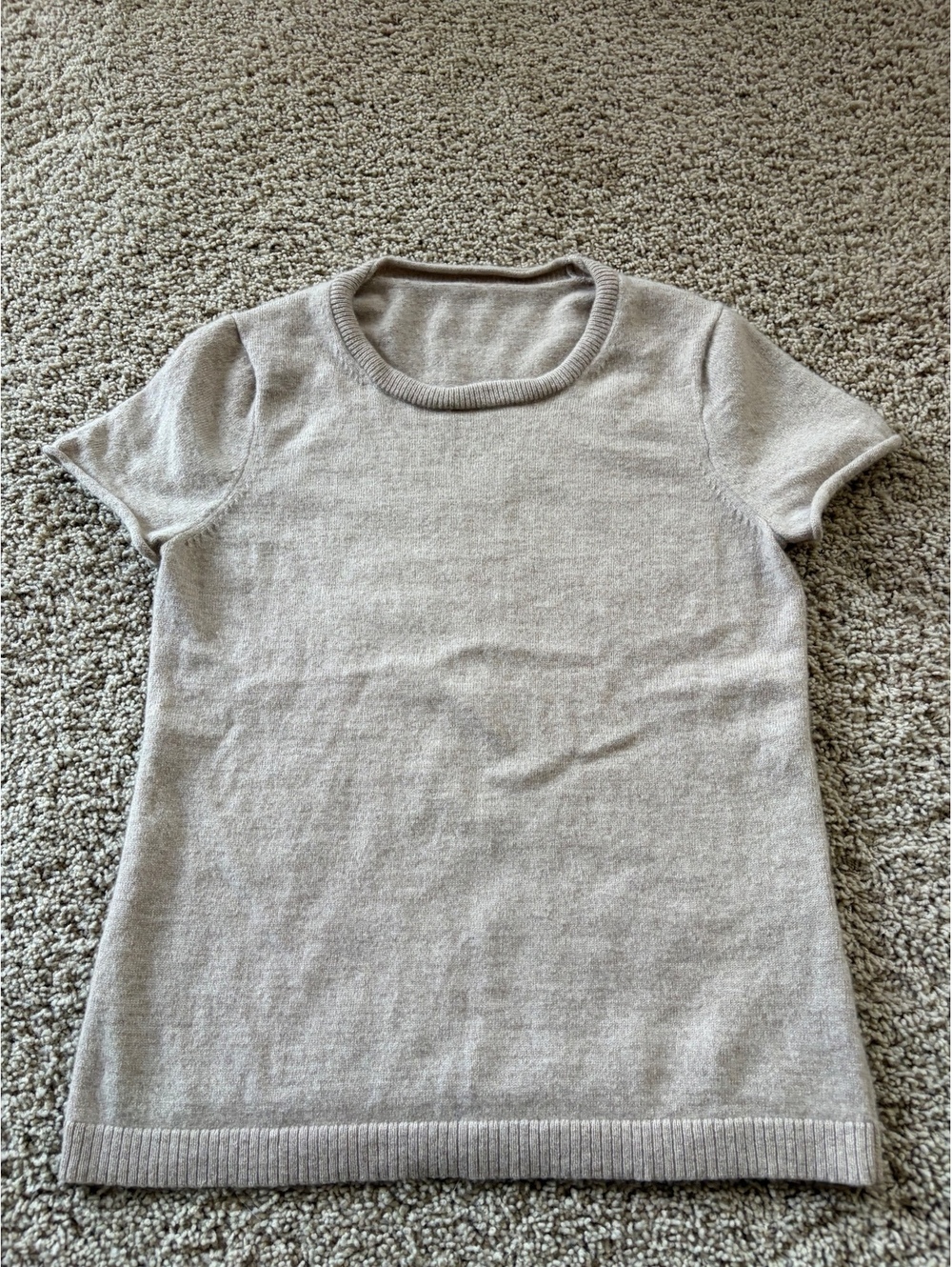 Classic Short Sleeve Crewneck Knit Sweater Beige J Crew small rolled neck
